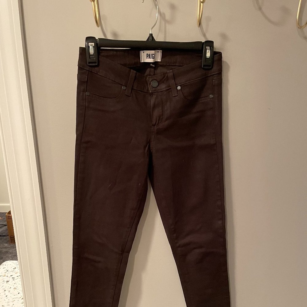 PAIGE Skinny Jeans in Shiny Chocolate Brown